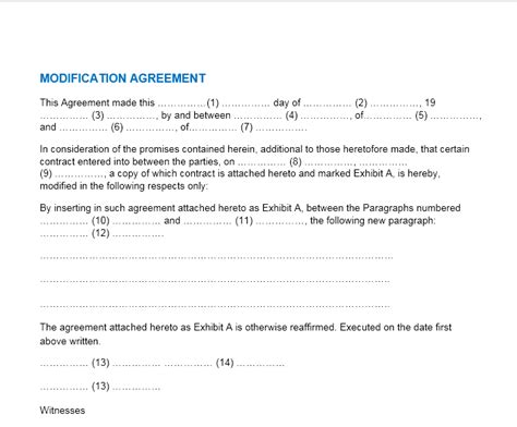 Modification Agreement Template in Ms Word Download Contract Free