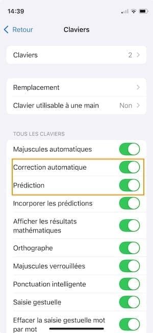 Modifier correction automatique iphone
