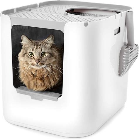 Modkat. Modkat XL 3-position swivel lid. Flip once to scoop, twice to clean, lift off to empty. L x W x H. 21.0 x 16.5 x 17.0 in. 53.3 x 42.0 x 43.2 cm. Suitable for all cat sizes ... 