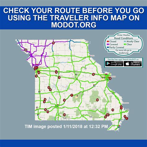 You can also find road conditions and warnings by following MoDOT on Facebook and Twitter or by calling 888-ASK-MODOT (888-275-6636) to speak with a customer service representative 24 hours a day, seven days a week, 365 days a year. # # # For more information, call MoDOT at 888-ASK-MODOT (275-6636) or visit www.modot.org.. 