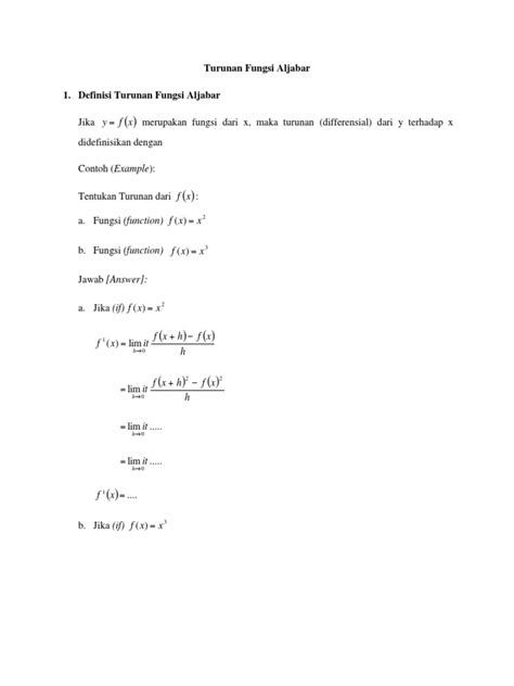 Modul Turunan Fungsi Aljabar: Modul Aplikasi Turunan Fungsi Aljabar Kelas 11 SMA image 1
