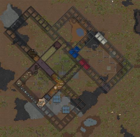 Modular diagonal courtyard base design RimWorld