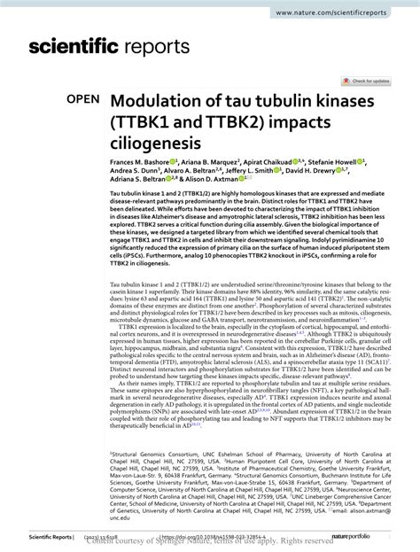 Modulation of tau tubulin kinases (TTBK1 and TTBK2) impacts ...