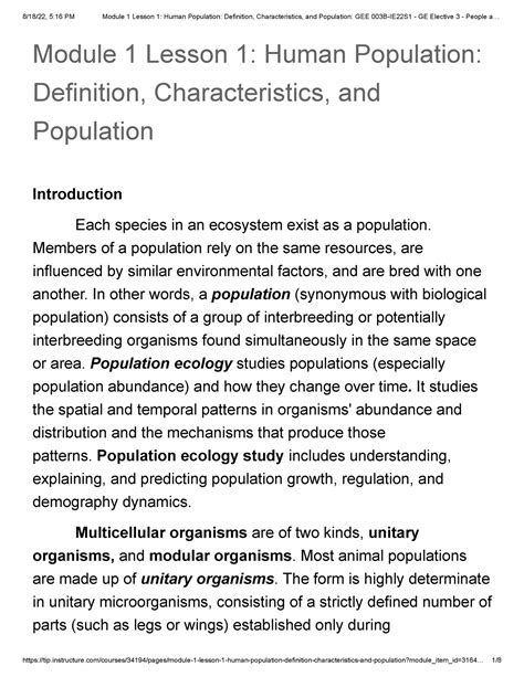 Module 1 Lesson 1 Human Population Definition, Characteristics, …