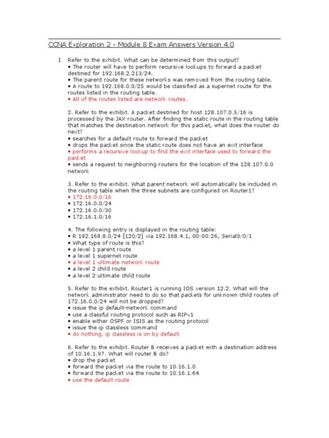 Module 8 answers.  The document contains exam questions and answers for CCNA Exploration 2 - Mod...