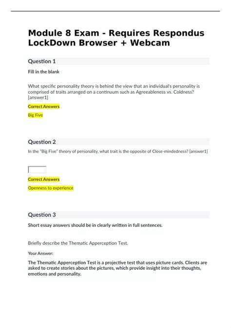 Module 8 questions and answers.  a.  True Module 8 Exam and Answers The document...