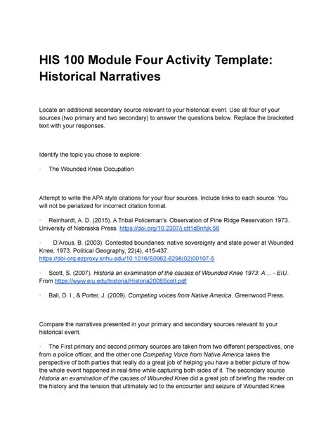 Module Four Historical Narratives HIS 100 Module Four Activity