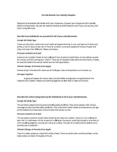 Module Two Individual Representation SCS 100 Module Two Activity