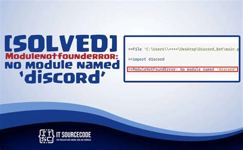 Modulenotfounderror no module named 'discord'. help ModuleNotFoundError: No module named 'discord_build_info_py' The text was updated successfully, but these errors were encountered: All reactions 