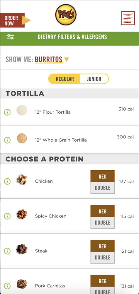 A Moe's White Meat Chicken for Burrito contains 130 calories, 4 grams of fat and 0 grams of carbohydrates. Keep reading to see the full nutrition facts and Weight Watchers points for a White Meat Chicken for Burrito from Moe's Southwest Grill.. 