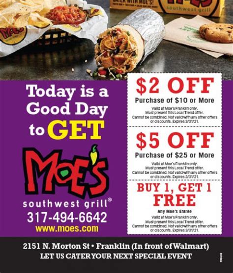 Moes coupon codes for catering. Shoppers saved an average of $21.00 w/ Moe's Southwest Grill discount codes, 25% off vouchers, free shipping deals. Moe's Southwest Grill military & senior discounts, student discounts, reseller codes & Moe's Southwest Grill Reddit codes. 