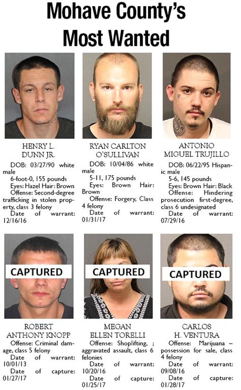 Mohave county warrants. Mohave County Arrest Records Search (Arizona) Perform a free Mohave County, AZ public arrest records search, including current & recent arrests, arrest inquiries, warrants, reports, logs, and mugshots. The Mohave County Arrest Records links below open in a new window and take you to third party websites that provide access to Mohave County ... 
