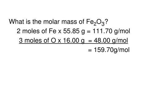 Molar mass of fe2o3. Fe2O3( s)+3C(s)→2Fe(l)+3CO(g) The mass of Fe is 6.200 The limiting reactor is Fe The molar mass of Fe2O3 is 159.7 g/mol The molar mass of C is 12.01 g/mol The molar mass of Fe is. i need help with these questions please . Show transcribed image text. Here’s the best way to solve it. 