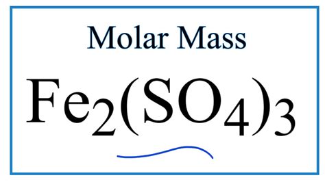 There are 4 easy steps to find the molar mass of Fe2 (SO4)3*9H2O based on its chemical formula. 1. Count The Number of Each Atom. The first step to finding the molar mass of Paracoquimbite is to count the number of each atom present in a single molecule using the chemical formula, Fe2 (SO4)3*9H2O: Number of Atoms. (Iron). 