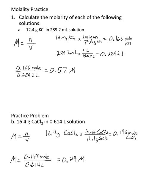 Molarity And Molality Practice Problems With Answers