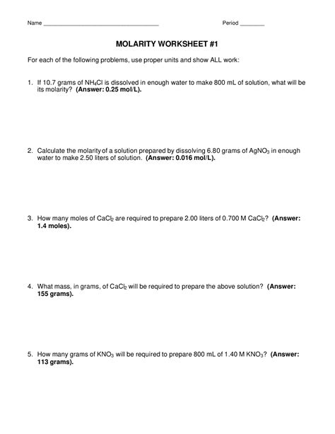 Molarity Worksheet