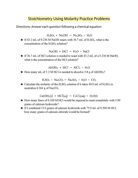 Molarity and Molality Practice Problems PDF Molar Concentration