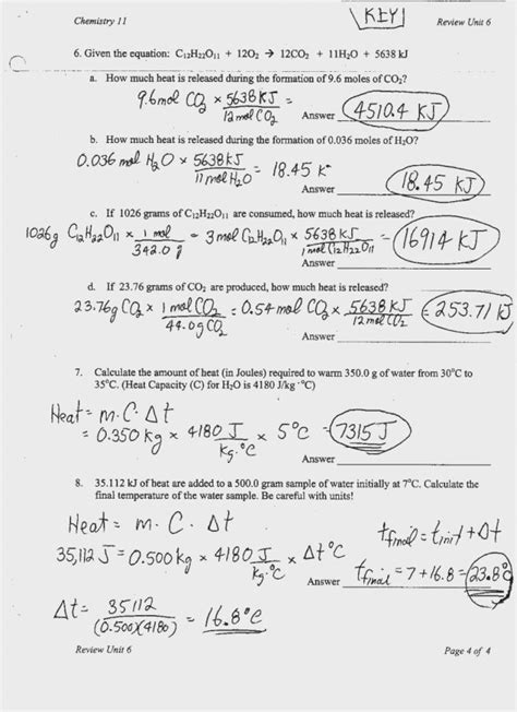 Mole Calculations Practice Worksheet Answers