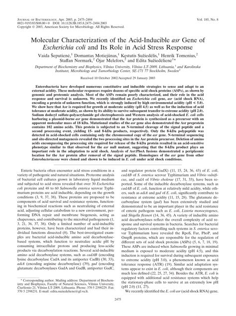 Molecular Characterization of the Acid-Inducible asr Gene of ...