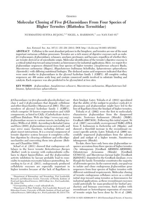 Molecular Cloning of Five β-Glucosidases from Four Species of Higher …