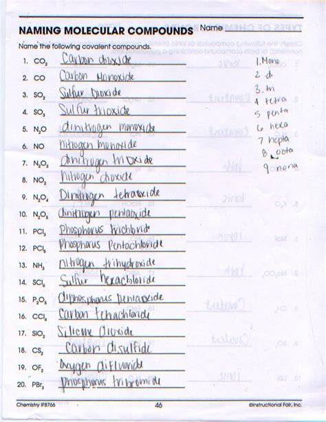 Molecular Compounds Packet Naming Answers