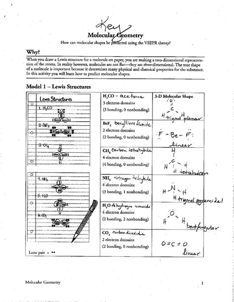 Molecular Geometry Worksheet Answer Key Exercises Chemistry Docsity