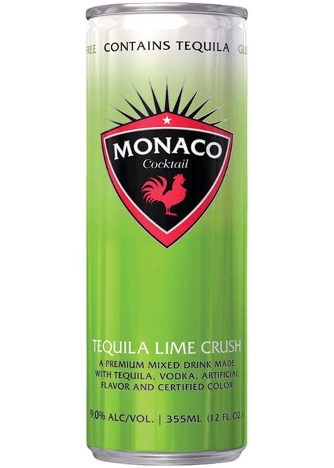 Monaco tequila lime crush calories. Directions. Simply combine all ingredients into a cocktail shaker and shake with ice for 20 seconds. Strain the drink in a tall glass over ice cubes. Garnish with a slice of pineapple or lime. 
