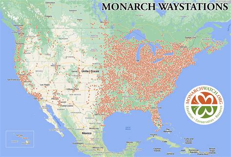 As of 19 September 2023, there have been 45,429 Monarch Waystation habitats registered with Monarch Watch PLEASE NOTE: an interactive map is not available at this time for privacy. The map below represents locations of the majority of Monarch Waystation habitats; however, habitats have been registered in eleven (11) countries or territories ... . 