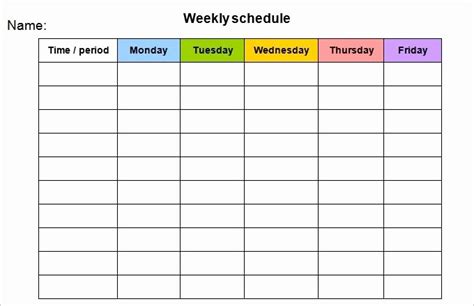 Monday Through Friday Schedule Template Example Calendar Printable
