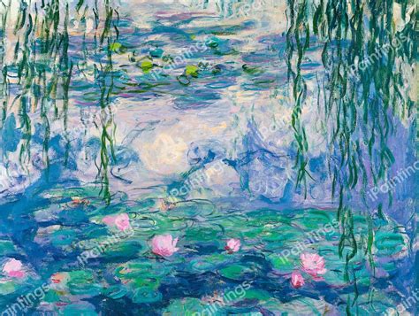 Claude Monet, French, 1840–1926: Title: Water Lilies: Object Date: ca. 1915–1926: Alternate and Variant Titles: Nymphéas; The Agapanthus Triptych; Les Grandes Décorations; “large machines” Medium: Oil on canvas: Dimensions (Unframed) 79 x 167 3/4 in. (200.7 x 426.1 cm) Signature: Estate stamp, lower left corner: Claude Monet: Credit Line. 