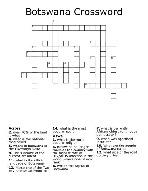 Monetary Unit Of Botswana Crossword