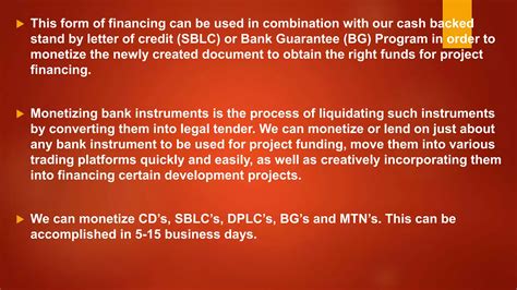 Monetizing sblc. com specializes exclusively in the facilitation of SBLC monet...
