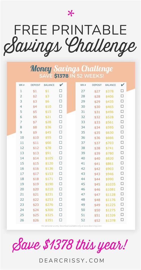 Money Saving Challenge Free Printable