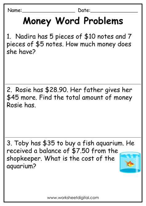 Money Word Problems Worksheets Worksheets Library