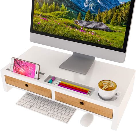 Monitor Stand With Drawer White