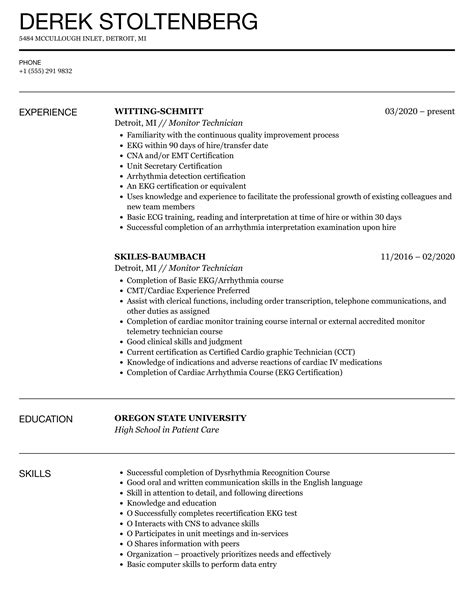 Monitor Tech Resume Sample MintResume