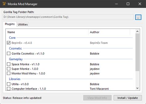 Monke mod manager.  Mod Installer for the PC version of Gorilla Tag.  This open-source applicat...
