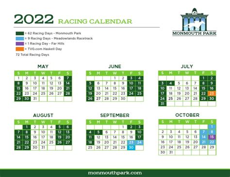 Monmouth Park Calendar 2022