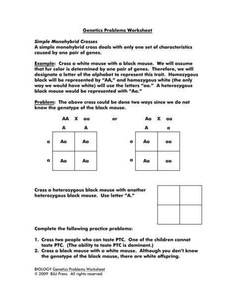 Monohybrid Cross Practice Problems Worksheet
