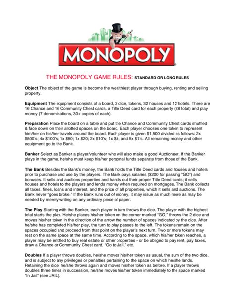 Monopoly rules