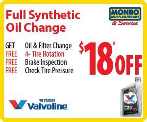 Monro muffler coupons for oil changes. Stop in today to see the auto repair experts at Monro for oil changes, brake repair, muffler services, and more near Titusville, PA 16354. We proudly offer brand-name tires at competitive prices. Schedule an appointment today! 