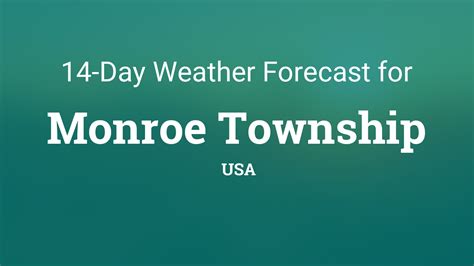 Monroe township weather 08831. Monroe Township located in 08831, NJ has a humid subtropical climate. Summers in this area are hot and humid with temperatures averaging in the low 90s while winters tend to be mild to cool, with temperatures ranging from the mid-30s to the low 50s. ... Weather Highlights. Summer High: the July high is around 86 degrees Winter Low: the January ... 