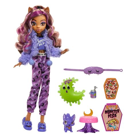 Monster high g3 sleepover. 1/8 Line: Student Dolls Series 1 Release: October 1, 2022 Assortment number: HHK52 Model number: HHK52 Clawdeen Wolf doll struts down the Monster High hallways in a clawsome fashion featuring an animal-print jumper and long-sleeve top with crescent moon print. 