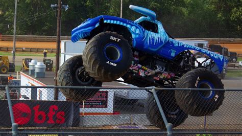 Monster trucks competing for the freestyle win at 