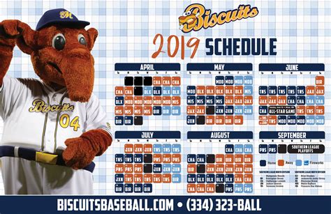 Montgomery biscuits 2023 schedule. The 2023 schedule also includes home games on Mother's Day, May 14th against the Pensacola Blue Wahoos and Father's Day, June 18th against the Tennessee Smokies. ... Montgomery Biscuits: Friday ... 