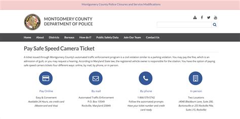 Montgomery county md safe speed pay. Montgomery County, MD. Government ... Find the locations of safe speed and red light cameras, and how to pay a speed camera citation on-line. More Information. Community Guide for Immigrant Residents. 