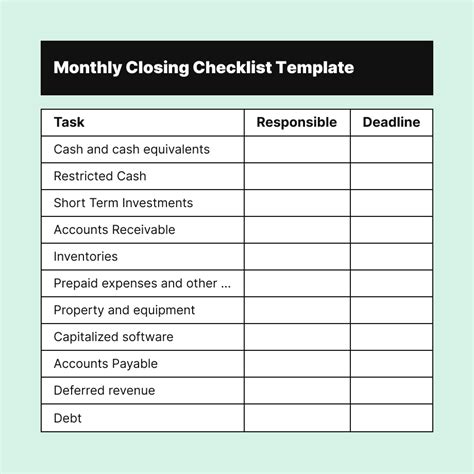 Month End Checklist Template