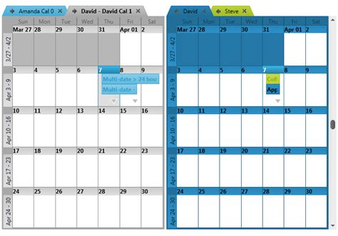 Month View Multiple Calendars Schedule WPF