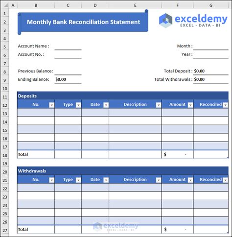 Monthly Bank Reconciliation Template For Excel