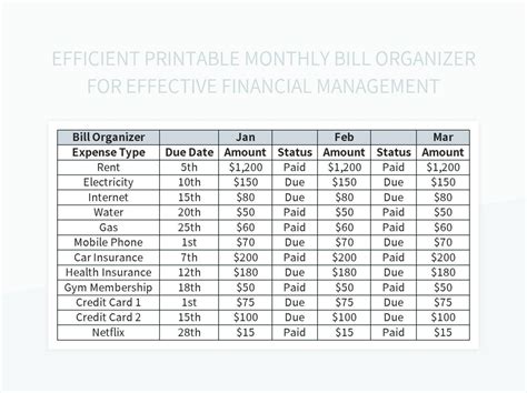 Monthly Bill Organizer Template Excel Free, Open in google sheets